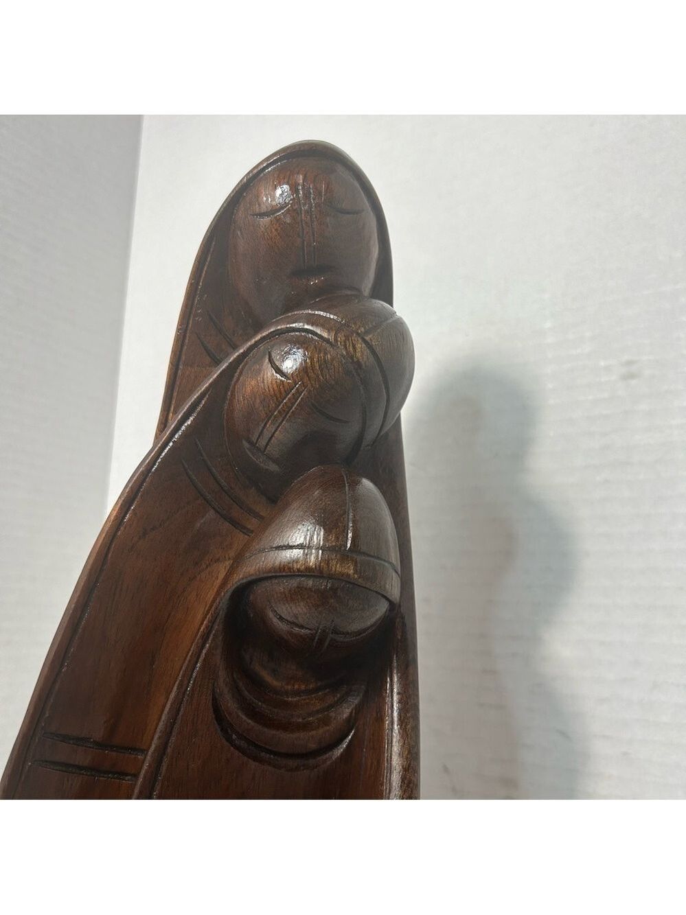 Vintage Wooden Statue Three Women Praying MCM Minimalist Dark Brown Solid 6x4.5 - Picture 4 of 7